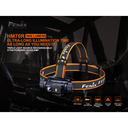 Fenix ​​HM70R - LED Ladattava otsalamppu 4xLED/1x21700 IP68 1600 lm 800 h