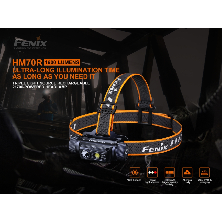 Fenix ​​HM70R - LED Ladattava otsalamppu 4xLED/1x21700 IP68 1600 lm 800 h