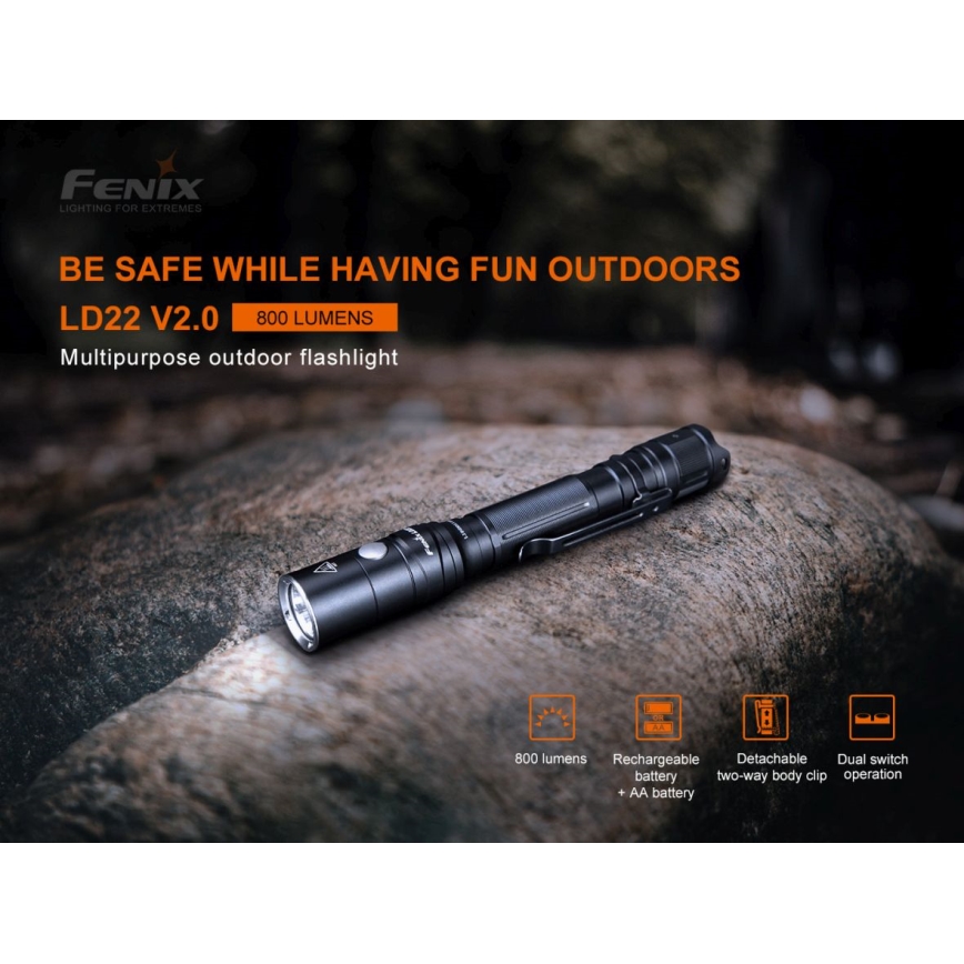 Fenix ​​LD22V20 - LED Ladattava taskulamppu LED/USB IP66 800 lm 220 tuntia