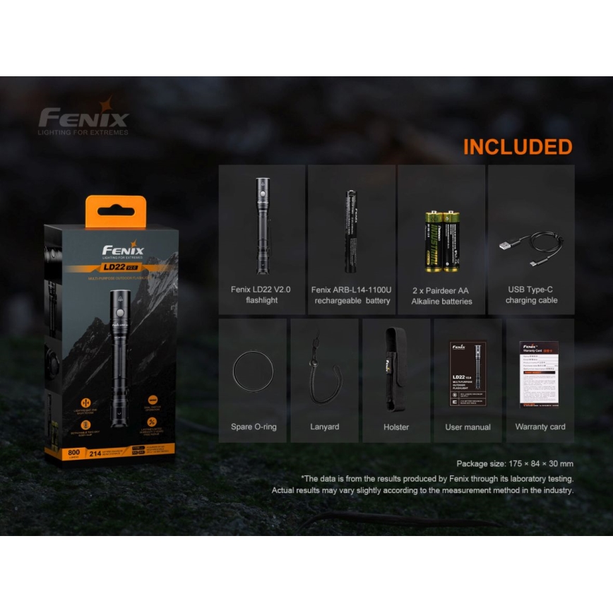 Fenix ​​LD22V20 - LED Ladattava taskulamppu LED/USB IP66 800 lm 220 tuntia