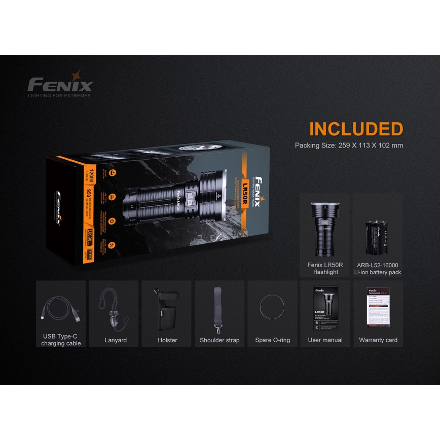 FFenix ​​LR50R - LED Ladattava taskulamppu 4xLED/USB IP68 12000 lm 58 h