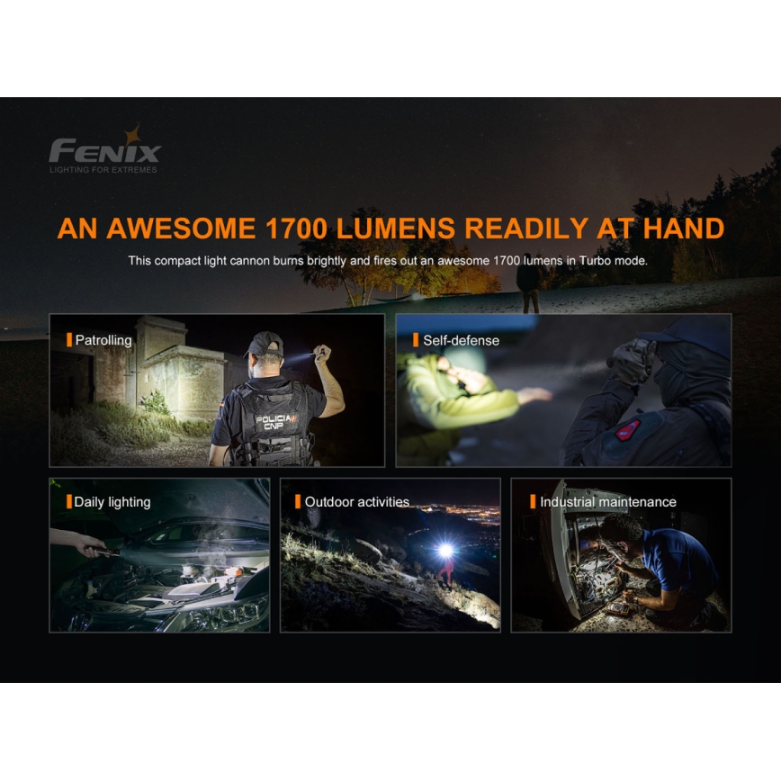 Fenix ​​PD35V30 - LED Ladattava taskulamppu LED/2xCR123A IP68 1700 lm 230 h