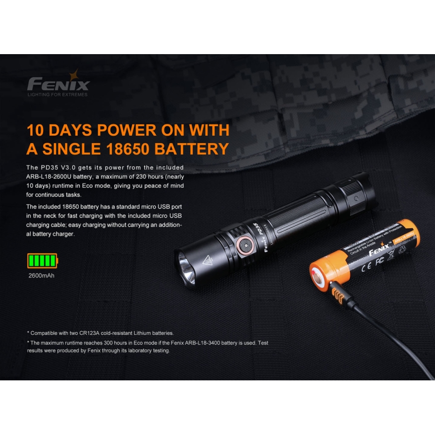 Fenix ​​PD35V30 - LED Ladattava taskulamppu LED/2xCR123A IP68 1700 lm 230 h