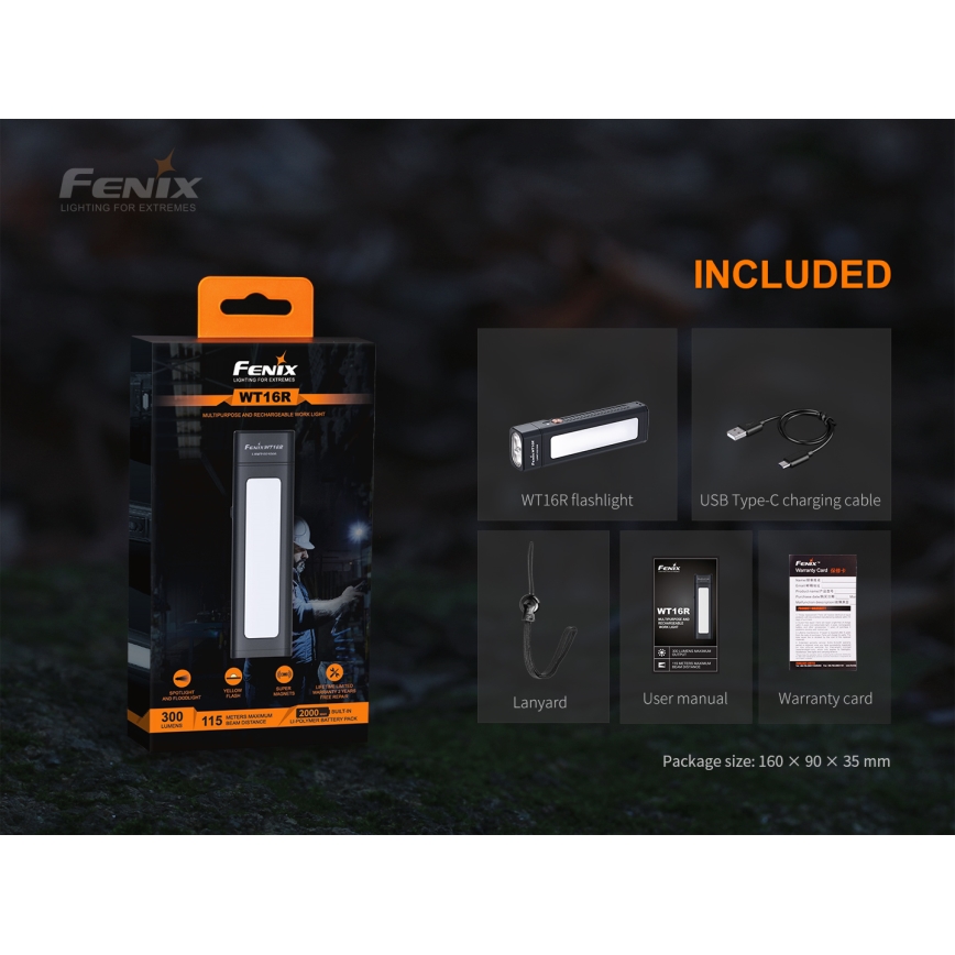 Fenix ​​WT16R - LED Ladattava taskulamppu 2xLED/USB IP66 300 lm 30 tuntia