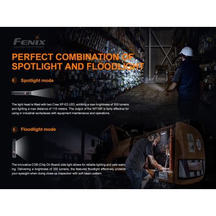 Fenix ​​WT16R - LED Ladattava taskulamppu 2xLED/USB IP66 300 lm 30 tuntia