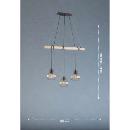 Fischer & Honsel 60798 - Kattokruunu johdossa STRAW 3xE27/40W/230V