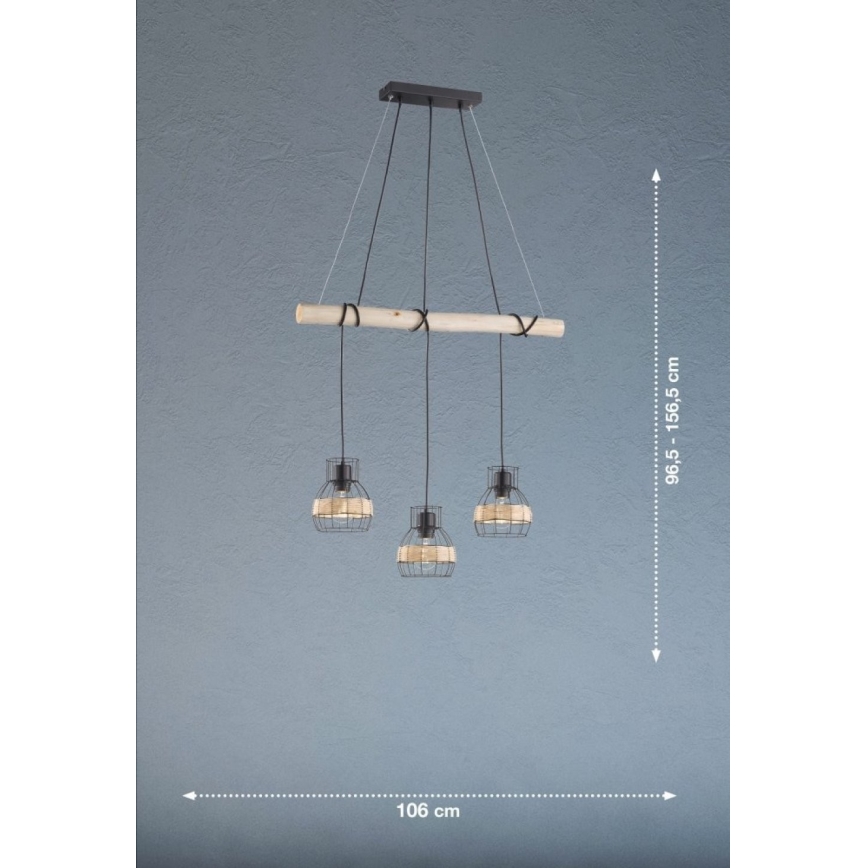 Fischer & Honsel 60798 - Kattokruunu johdossa STRAW 3xE27/40W/230V