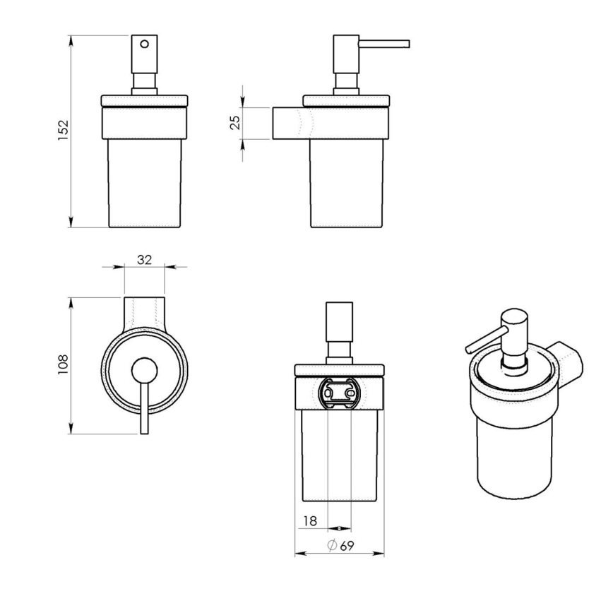 Gedy - Seinäsaippuanannostelija PIRENEI 110 mm maitomainen lasi/kiiltävä kromi