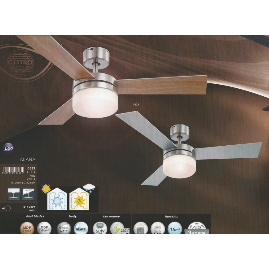 Globo - Kattotuuletin 2xE14/40W/230V