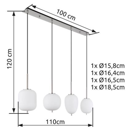 Globo - Kattokruunu johdossa 4xE14/40W/230V valkoinen