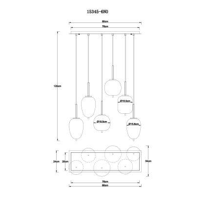 Globo - Kattokruunu johdossa 6xE14/40W/230V kiiltävä kromi