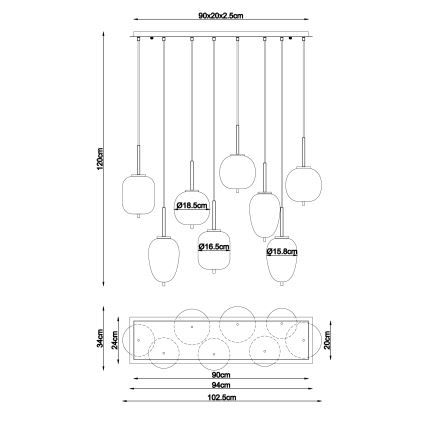 Globo - Kattokruunu johdossa 8xE14/40W/230V messinki