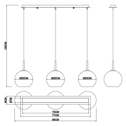 Globo - Kattokruunu johdossa 3xE27/60W/230V