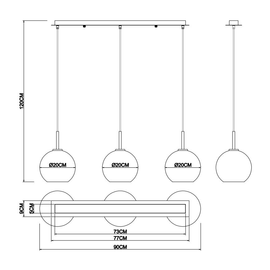 Globo - Kattokruunu johdossa 3xE27/60W/230V