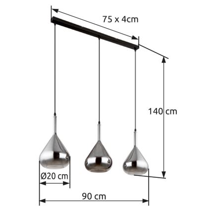 Globo - Kattokruunu johdossa 3xE27/60W/230V musta