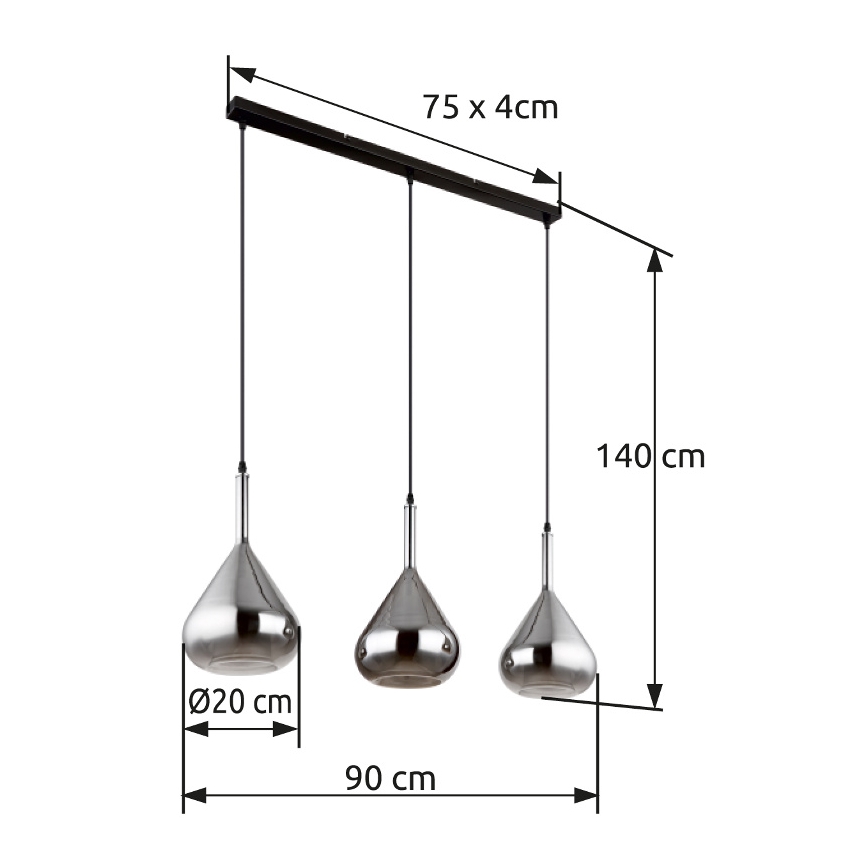 Globo - Kattokruunu johdossa 3xE27/60W/230V musta