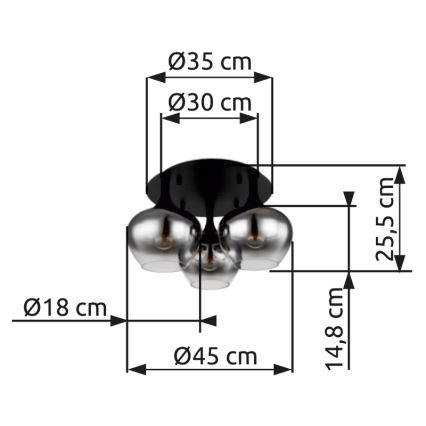 Globo - Kiinteä kattokruunu 3xE27/40W/230V halkaisija 45 cm musta