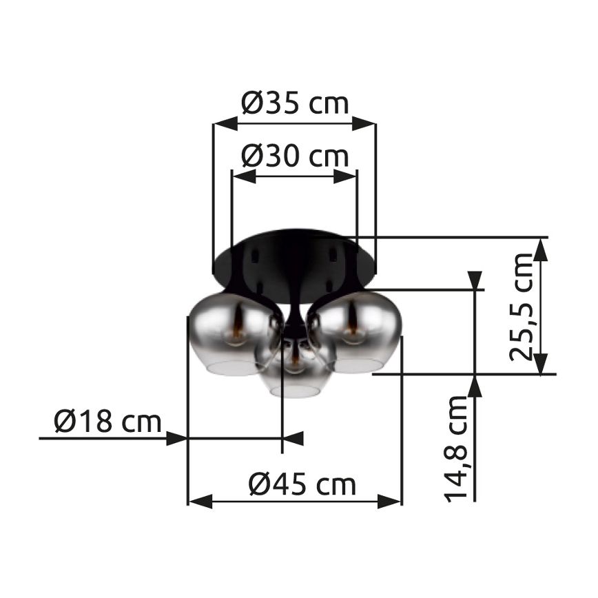 Globo - Kiinteä kattokruunu 3xE27/40W/230V halkaisija 45 cm musta