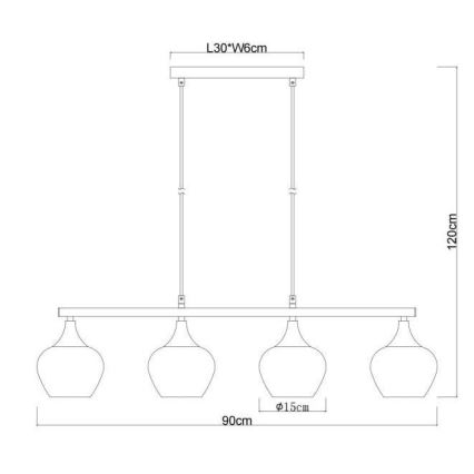Globo - Kattokruunu johdossa 4xE27/40W/230V musta