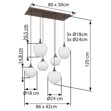 Globo - Kattokruunu johdossa 6xE27/40W/230V valkoinen