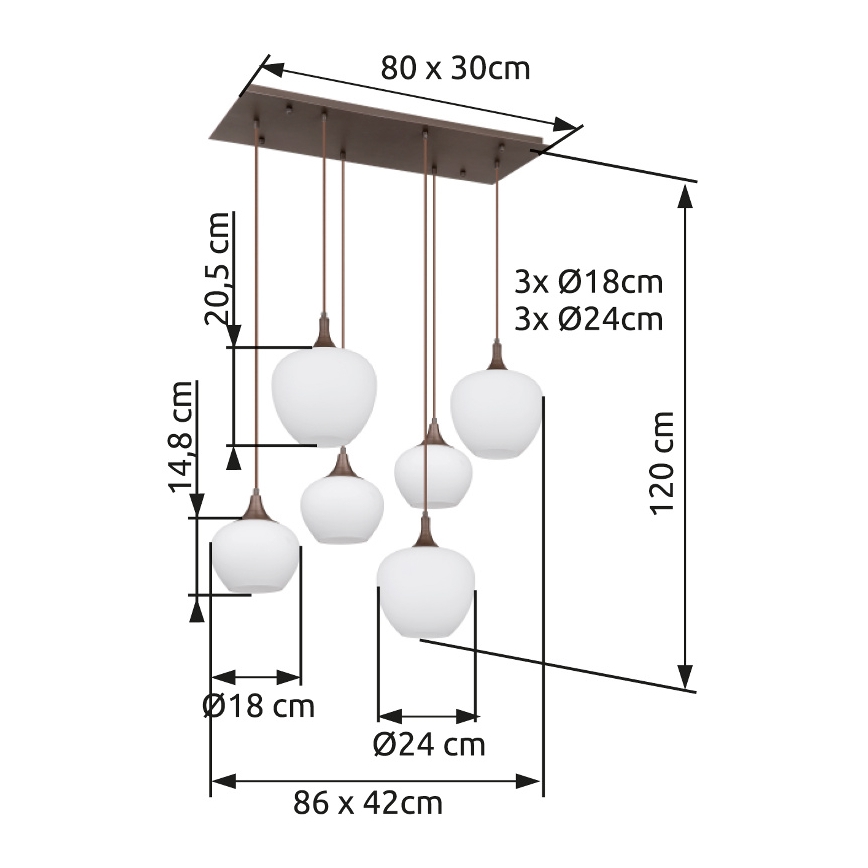 Globo - Kattokruunu johdossa 6xE27/40W/230V valkoinen