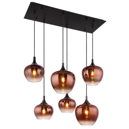 Globo - Kattokruunu johdossa 6xE27/40W/230V ruskea/savuinen
