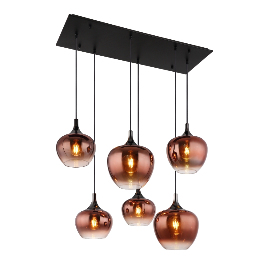Globo - Kattokruunu johdossa 6xE27/40W/230V ruskea/savuinen