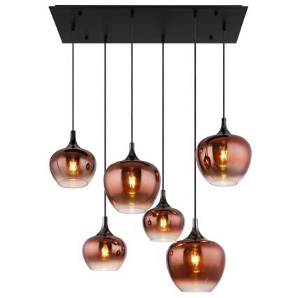 Globo - Kattokruunu johdossa 6xE27/40W/230V ruskea/savuinen