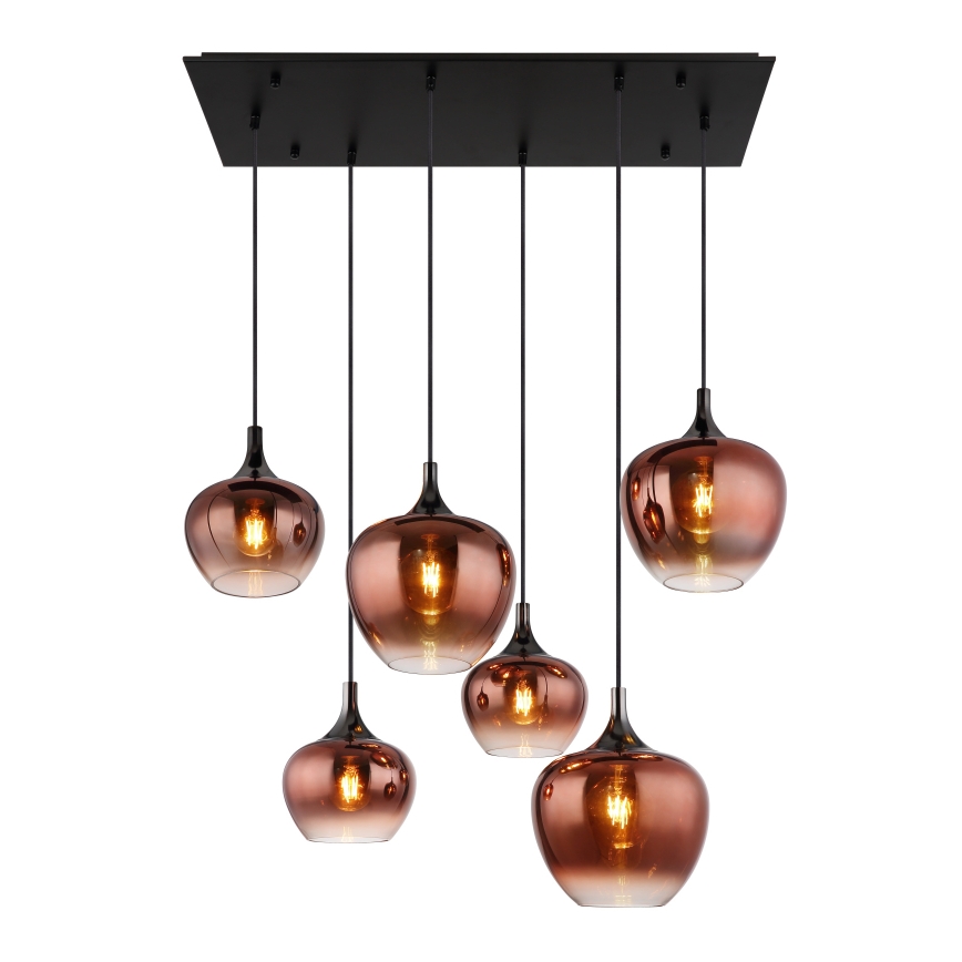 Globo - Kattokruunu johdossa 6xE27/40W/230V ruskea/savuinen