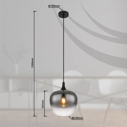 Globo - Kattokruunu johdossa 1xE27/40W/230V halkaisija 24 cm musta