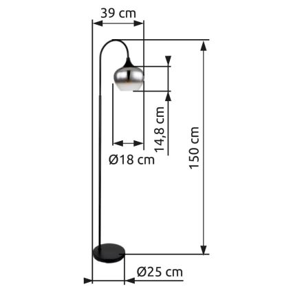 Globo - Lattialamppu 1xE27/40W/230V musta/savuinen