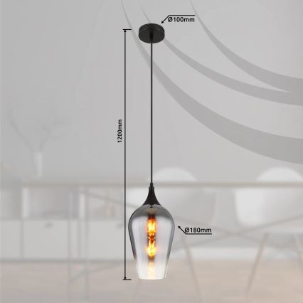 Globo - Kattokruunu johdossa 1xE27/60W/230V halkaisija 18 cm musta