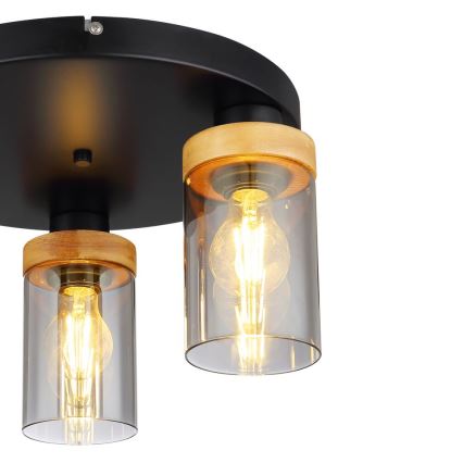 Globo - Pinta-asennettava kattokruunu FINCA 3xE27/40W/230V metalli/puu