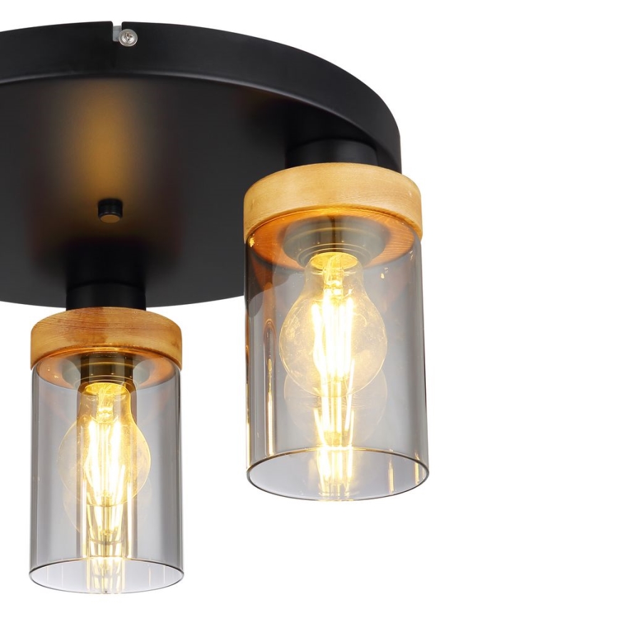 Globo - Pinta-asennettava kattokruunu FINCA 3xE27/40W/230V metalli/puu