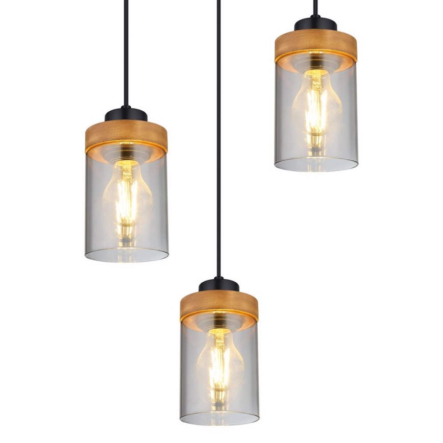 Globo - Riippuvalaisin FINCA 3xE27/40W/230V metalli/puu