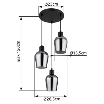 Globo - Kattokruunu johdossa 3xE27/40W/230V halkaisija 28,5 cm musta