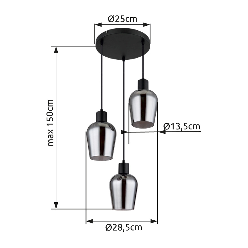 Globo - Kattokruunu johdossa 3xE27/40W/230V halkaisija 28,5 cm musta