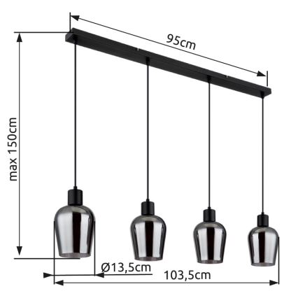 Globo - Kattokruunu johdossa 4xE27/40W/230V musta