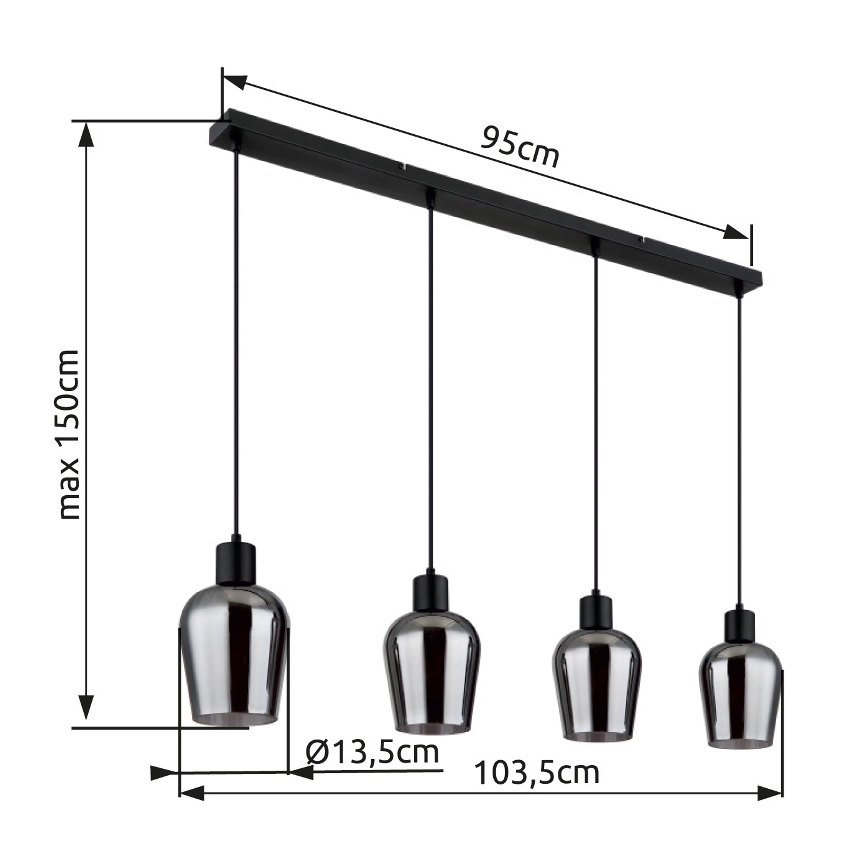 Globo - Kattokruunu johdossa 4xE27/40W/230V musta