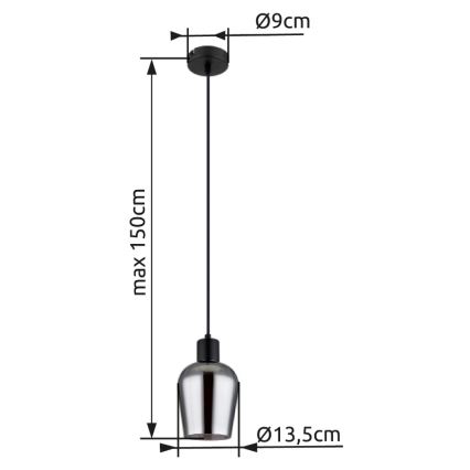 Globo - Kattokruunu johdossa 1xE27/40W/230V halkaisija 13,5 cm musta