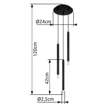 Globo - Kattokruunu johdossa 3xG9/4W/230V halkaisija 24 cm musta
