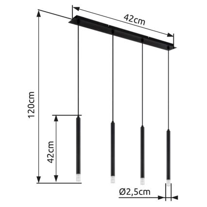 Globo - Kattokruunu johdossa 4xG9/4W/230V musta