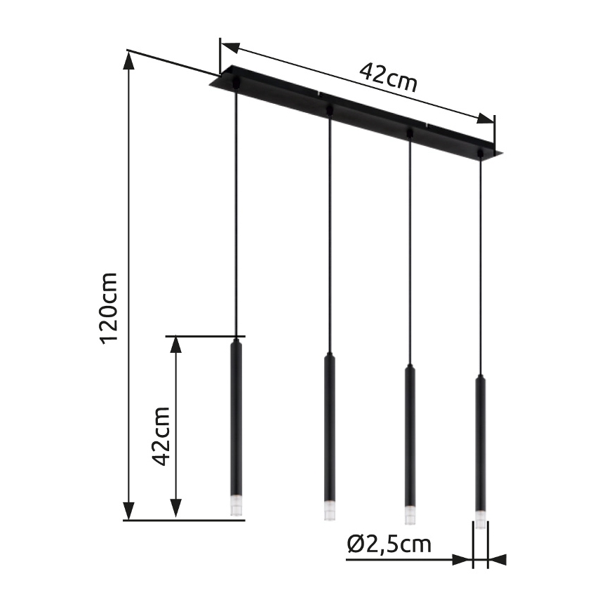 Globo - Kattokruunu johdossa 4xG9/4W/230V musta