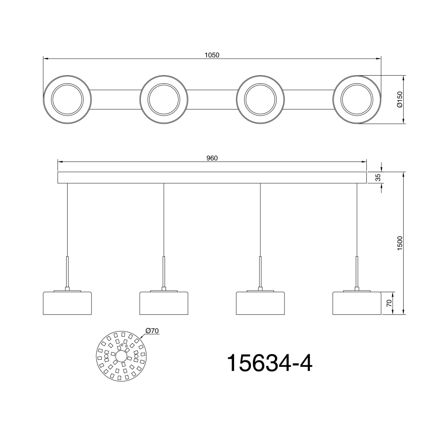 Globo - LED-kattokruunu johdossa 4xLED/8W/230V