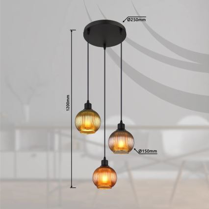 Globo - Kattokruunu johdossa 3xE27/25W/230V halkaisija 36 cm kupari/vihreä/sininen