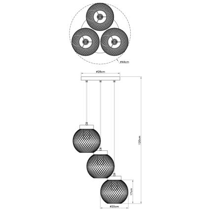 Globo - Kattokruunu narussa 3xE27/60W/230V