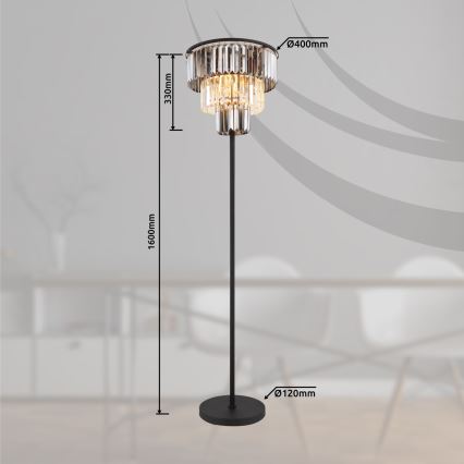 Globo - Lattialamppu 3xE27/40W/230V halkaisija 40 cm musta