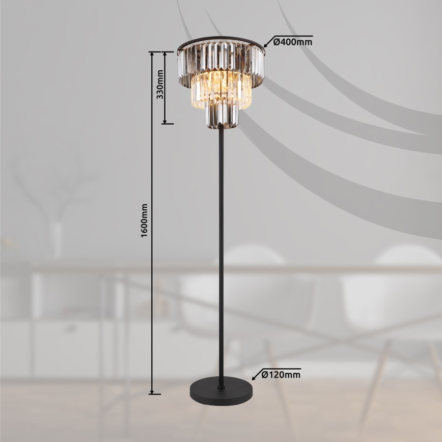 Globo - Lattialamppu 3xE27/40W/230V halkaisija 40 cm musta