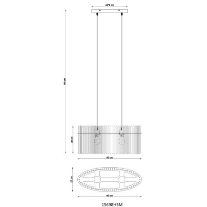 Globo - Kattokruunu johdossa 2xE27/60W/230V kulta