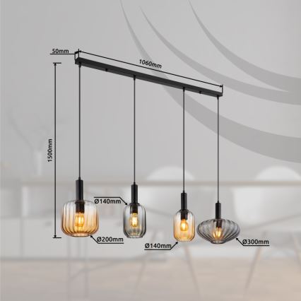 Globo - Riippuvalaisin kaapelilla 4xE27/60W/230V